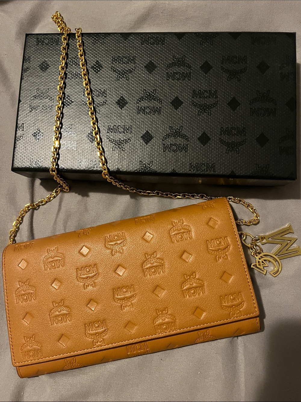 MCM Crossbody Wallet with Gold Chain